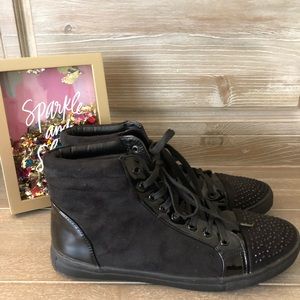 Black high top sneakers with tiny black studs